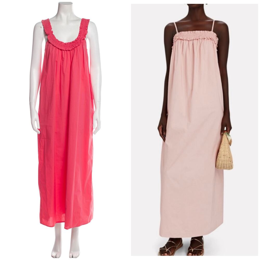 Tuckernuck Bird & Knoll Pink Cotton Maxi Dress Size Small Poplin Oversized